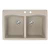 Samuel Müeller Adagio 33in x 22in silQ Granite Drop-in Double Bowl Kitchen Sink with 2 CD Faucet Holes, Cafe Latte