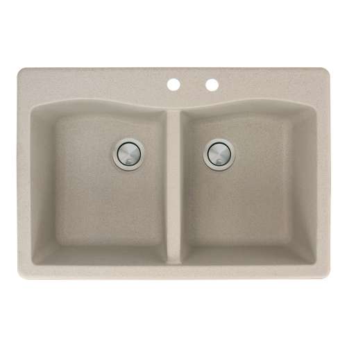 Samuel Müeller Adagio 33in x 22in silQ Granite Drop-in Double Bowl Kitchen Sink with 2 CD Faucet Holes, Cafe Latte