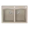 Samuel Müeller Adagio 33in x 22in silQ Granite Drop-in Double Bowl Kitchen Sink with 2 CE Faucet Holes, Cafe Latte