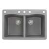 Samuel Müeller Adagio 33in x 22in silQ Granite Drop-in Double Bowl Kitchen Sink with 5 CABDE Faucet Holes, Grey