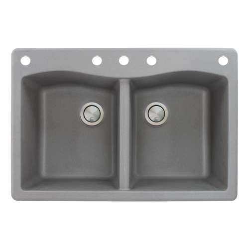 Samuel Müeller Adagio 33in x 22in silQ Granite Drop-in Double Bowl Kitchen Sink with 5 CABDE Faucet Holes, Grey