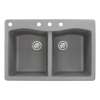 Samuel Müeller Adagio 33in x 22in silQ Granite Drop-in Double Bowl Kitchen Sink with 4 CABD Faucet Holes, Grey