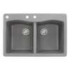 Samuel Müeller Adagio 33in x 22in silQ Granite Drop-in Double Bowl Kitchen Sink with 3 CAB Faucet Holes, Grey