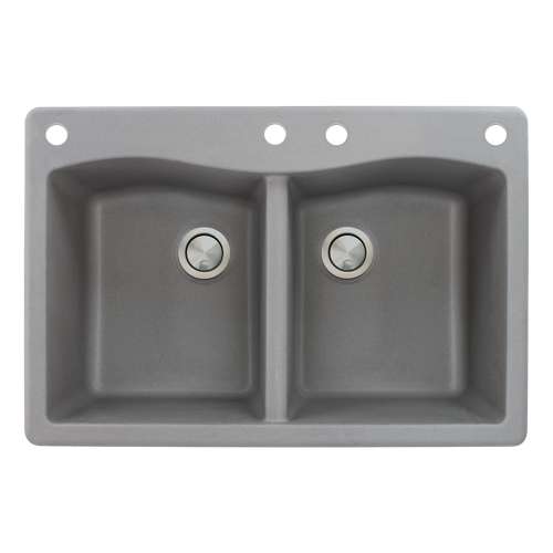 Samuel Müeller Adagio 33in x 22in silQ Granite Drop-in Double Bowl Kitchen Sink with 4 CADE Faucet Holes, Grey