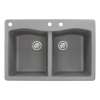 Samuel Müeller Adagio 33in x 22in silQ Granite Drop-in Double Bowl Kitchen Sink with 3 CAD Faucet Holes, Grey