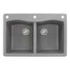 Samuel Müeller Adagio 33in x 22in silQ Granite Drop-in Double Bowl Kitchen Sink with 3 CAE Faucet Holes, Grey