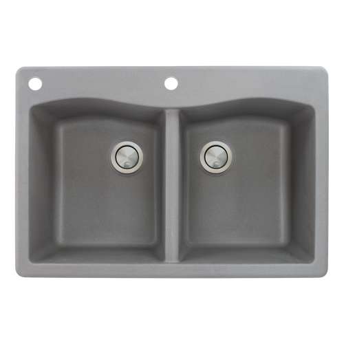 Samuel Müeller Adagio 33in x 22in silQ Granite Drop-in Double Bowl Kitchen Sink with 2 CA Faucet Holes, Grey