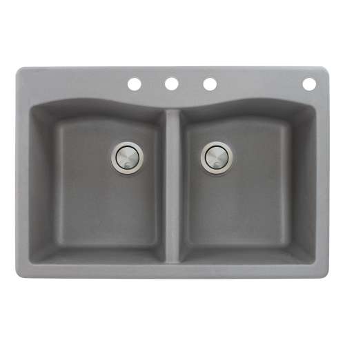 Samuel Müeller Adagio 33in x 22in silQ Granite Drop-in Double Bowl Kitchen Sink with 4 CBDE Faucet Holes, Grey