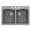 Samuel Müeller Adagio 33in x 22in silQ Granite Drop-in Double Bowl Kitchen Sink with 3 CBD Faucet Holes, Grey