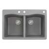 Samuel Müeller Adagio 33in x 22in silQ Granite Drop-in Double Bowl Kitchen Sink with 3 CBE Faucet Holes, Grey