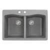 Samuel Müeller Adagio 33in x 22in silQ Granite Drop-in Double Bowl Kitchen Sink with 2 CB Faucet Holes, Grey
