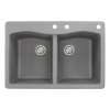 Samuel Müeller Adagio 33in x 22in silQ Granite Drop-in Double Bowl Kitchen Sink with 3 CDE Faucet Holes, Grey