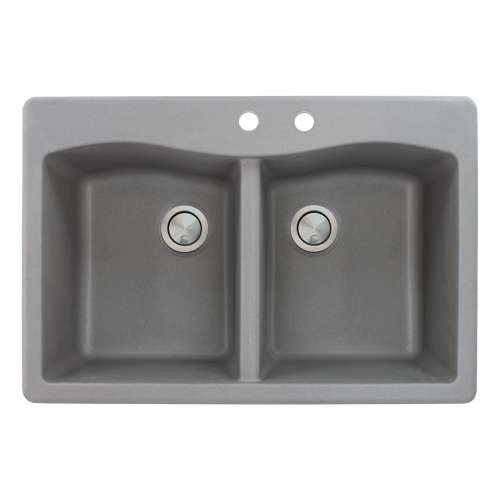 Samuel Müeller Adagio 33in x 22in silQ Granite Drop-in Double Bowl Kitchen Sink with 2 CD Faucet Holes, Grey