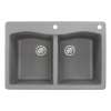 Samuel Müeller Adagio 33in x 22in silQ Granite Drop-in Double Bowl Kitchen Sink with 2 CE Faucet Holes, Grey