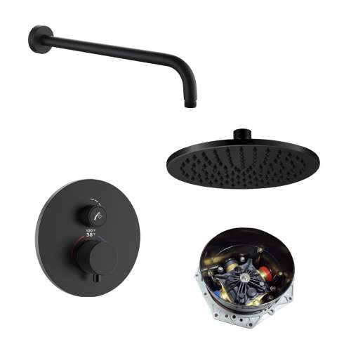 Samuel Müeller SMATRK1612-1-MB ArgoTherm Single Function Round Thermostatic Push Button Shower Set, Matte Black