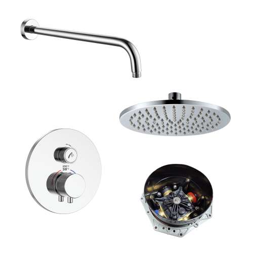 Samuel Müeller SMATRK1612-1-PC ArgoTherm Single Function Round Thermostatic Push Button Shower Set, Polished Chrome