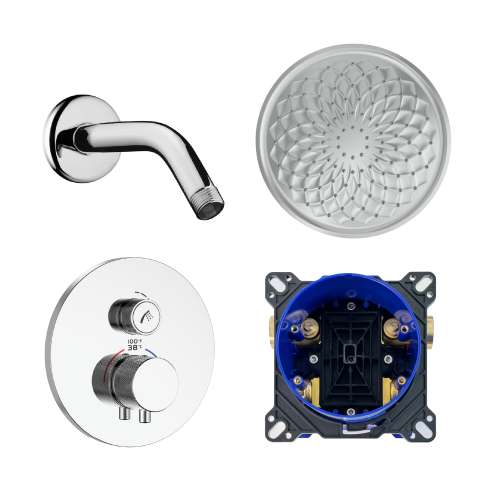 SMATRK910-1-PC ArgoTherm Single Function Round Thermostatic Push Button Shower Set With 9-in Shower Arm, Polished Chrome