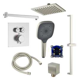 SMATSHK1612-2-M ArgoTherm Two Function Square Thermostatic Push Button With Three Function Hand Shower On Bar Set