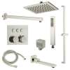 Samuel Müeller SMATSK1612TH-3-BN ArgoTherm Three Function Square Thermostatic Push Button With Hand Shower On Bar Shower And Tub Set, Brushed Nickel