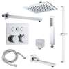 Samuel Müeller SMATSK1612TH-3-PC ArgoTherm Three Function Square Thermostatic Push Button With Hand Shower On Bar Shower And Tub Set, Polished Chrome