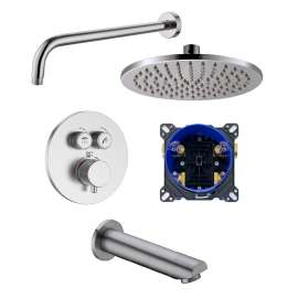 SMATSRK1612-2-M ArgoTherm Two Function Round Thermostatic Push Button Shower and Tub Set