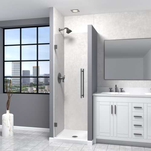 Samuel Müeller SMEHTA257610C-BK-MB Ethan 25-in W x 76-in H Hinged Shower Door in Matte Black with Clear Glass