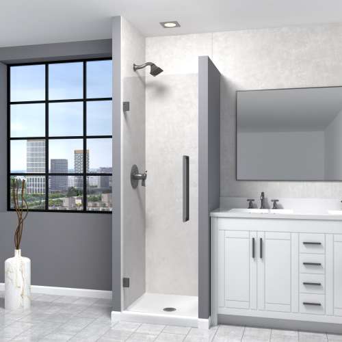Samuel Müeller SMEHTA267610C-T-MB Ethan 26-in W x 76-in H Hinged Shower Door in Matte Black with Clear Glass