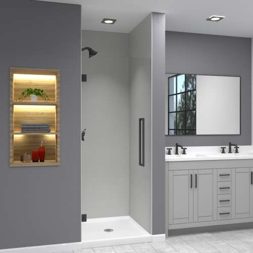 Samuel Müeller SMEHTA277610C-T-MB Ethan 27-in W x 76-in H Hinged Shower Door in Matte Black with Clear Glass