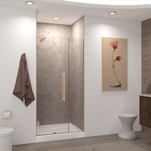 Samuel Müeller SMEHTB36247610C-BK-CB Ethan 36-in W x 76-in H Hinged Shower Door in Champagne Bronze with Clear Glass