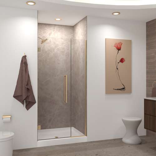 Samuel Müeller SMEHTB44267610C-T-CB Ethan 44-in W x 76-in H Hinged Shower Door in Champagne Bronze with Clear Glass