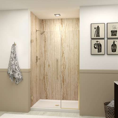 Samuel Müeller SMEHTB465287610C-BK-CB Ethan 46.5-in W x 76-in H Hinged Shower Door in Champagne Bronze with Clear Glass
