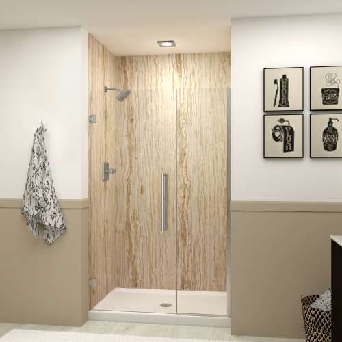 Samuel Müeller SMEHTB48307610C-T-BS Ethan 48-in W x 76-in H Hinged Shower Door in Brushed Stainless with Clear Glass