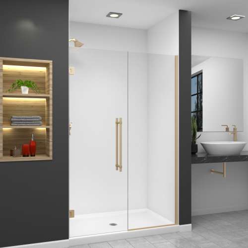 Samuel Müeller SMEHTB50267610C-BK-CB Ethan 50-in W x 76-in H Hinged Shower Door in Champagne Bronze with Clear Glass