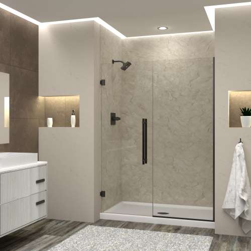 Samuel Müeller SMEHTB575277610C-BK-MB Ethan 57.5-in W x 76-in H Hinged Shower Door in Matte Black with Clear Glass