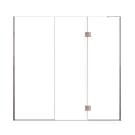 Ethan 79.5-in W x 76-in H Hinged Shower Door in Brushed Stainless with Clear Glass, SMEHTF-795257610C-BS