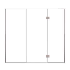 Ethan 83-in W x 76-in H Hinged Shower Door in Brushed Stainless with Clear Glass, SMEHTF-83297610C-BS