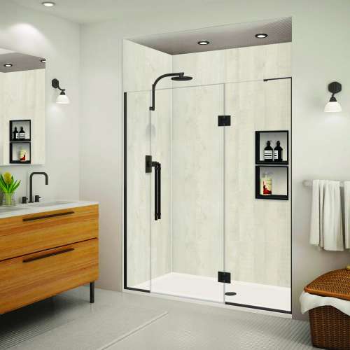 SMEHTF645287610C-BK-MB Ethan 64.5-in W x 76-in H Hinged Shower Door in Matte Black with Clear Glass