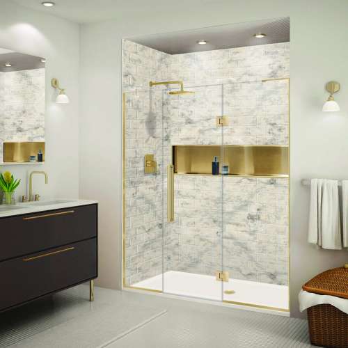 SMEHTF685267610C-T-CB Ethan 68.5-in W x 76-in H Hinged Shower Door in Champagne Bronze with Clear Glass