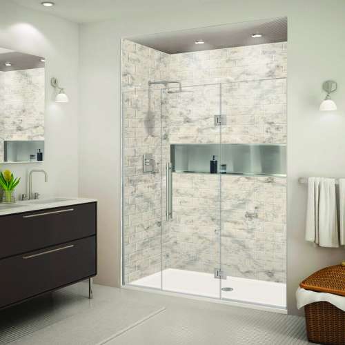 Samuel Müeller SMEHTF69277610C-BK-BS Ethan 69-in W x 76-in H Hinged Shower Door in Brushed Stainless with Clear Glass