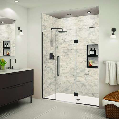 SMEHTF69277610C-T-MB Ethan 69-in W x 76-in H Hinged Shower Door in Matte Black with Clear Glass