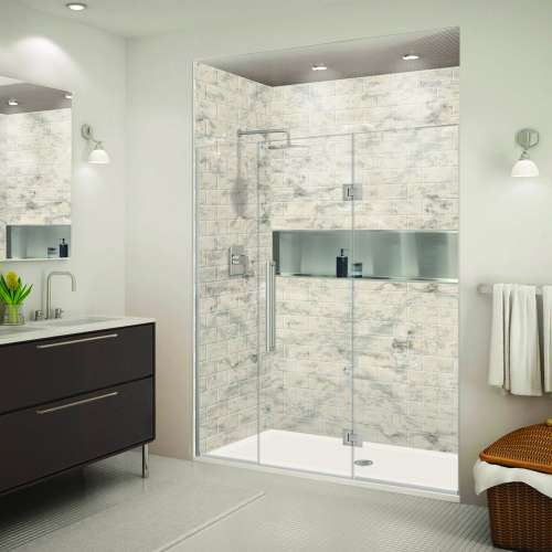 Samuel Müeller SMEHTF695277610C-T-BS Ethan 69.5-in W x 76-in H Hinged Shower Door in Brushed Stainless with Clear Glass
