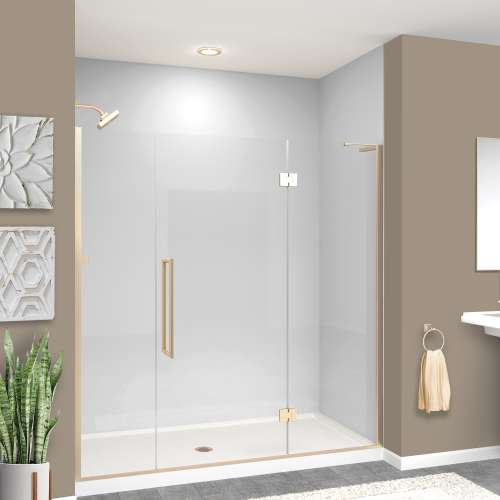 Samuel Müeller SMEHTF705287610C-T-CB Ethan 70.5-in W x 76-in H Hinged Shower Door in Champagne Bronze with Clear Glass