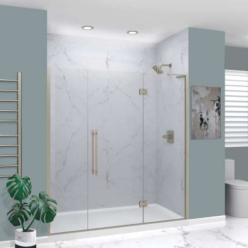 Samuel Müeller SMEHTF72247610C-BK-BS Ethan 72-in W x 76-in H Hinged Shower Door in Brushed Stainless with Clear Glass