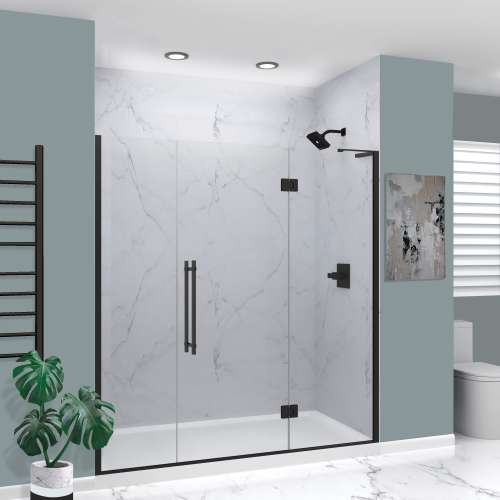 SMEHTF75277610C-BK-MB Ethan 75-in W x 76-in H Hinged Shower Door in Matte Black with Clear Glass