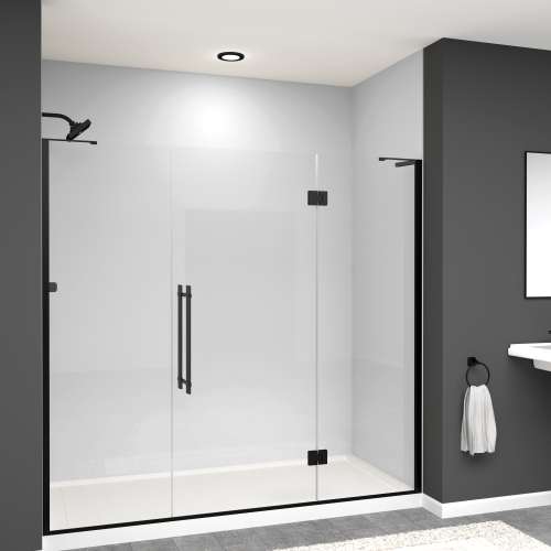 Samuel Müeller SMEHTF76287610C-BK-MB Ethan 76-in W x 76-in H Hinged Shower Door in Matte Black with Clear Glass