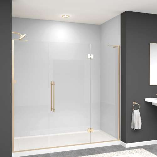 SMEHTF765287610C-BK-CB Ethan 76.5-in W x 76-in H Hinged Shower Door in Champagne Bronze with Clear Glass