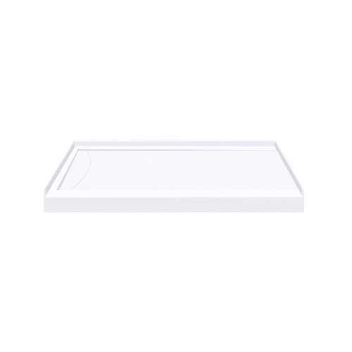 Samuel Mueller SMFSL4834L-01 48-In X 34-In Cast Solid Surface Low Profile Shower Base With Linear Concealed Left Hand Drain, White