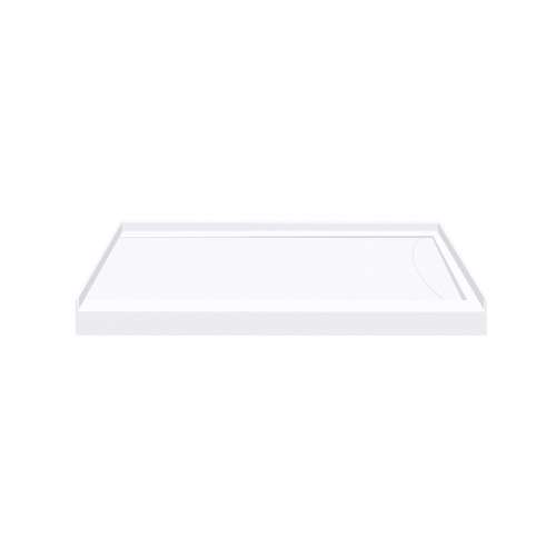 Samuel Mueller SMFSL4834R-01 48-In X 34-In Cast Solid Surface Low Profile Shower Base With Linear Concealed Right Hand Drain, White