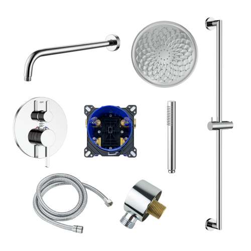 SMFTRK1210HB-2-PC FlowStat Two Function Round ADA Thermostatic With Hand Shower on Bar Set and 12-in Shower Arm, Polished Chrome