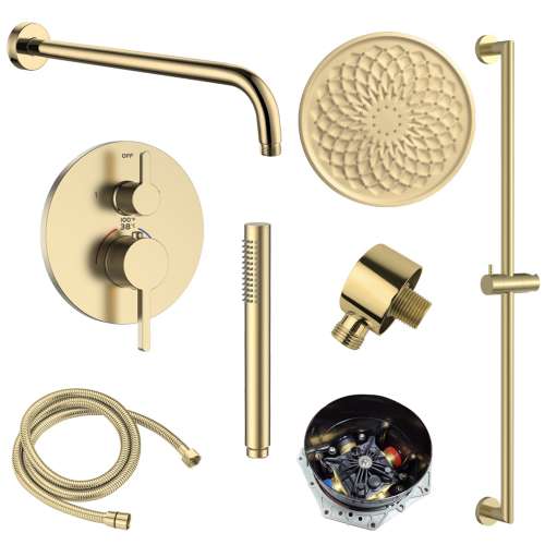 Samuel Müeller SMFTRK1610HB-2-CB FlowStat Two Function Round ADA Thermostatic With Hand Shower On Bar Set, Champagne Bronze